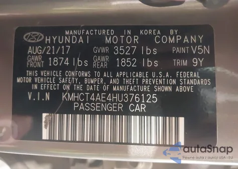 2017 Hyundai Accent Value Edition from USA, damaged, VIN KMHCT4AE4HU376125